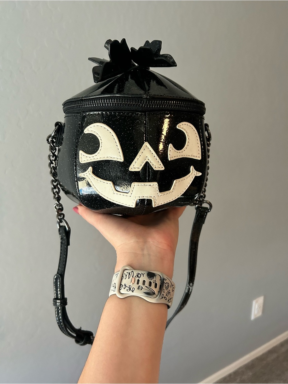 Mad engine Black Glitter pumpkin crossbody purse